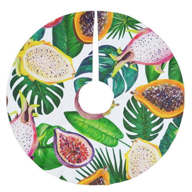 Tropiska löv, frukter, gouache sömlös mönster. julgransmatta borstad polyester (Framsidan)