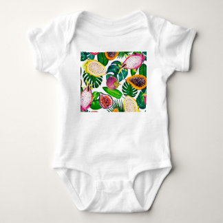 Tropiska löv, frukter, gouache sömlös mönster. t shirt