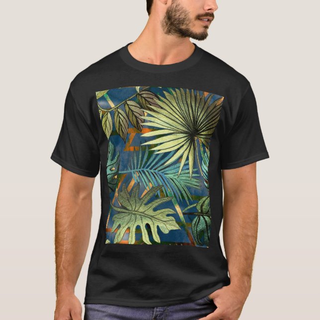 Tropiska löv, geometriska former mönster t shirt (Framsida)