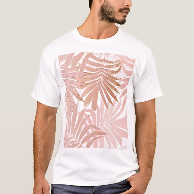 Tropiska löv: glansig gradient mönster. t shirt (Framsida)