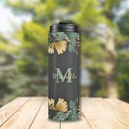 Tropiska Löv Glitter Monogram Thermal Tumbler