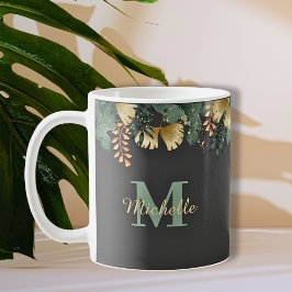 Tropiska Löv Glitter Monogram Thermal Tumbler Kaffemugg