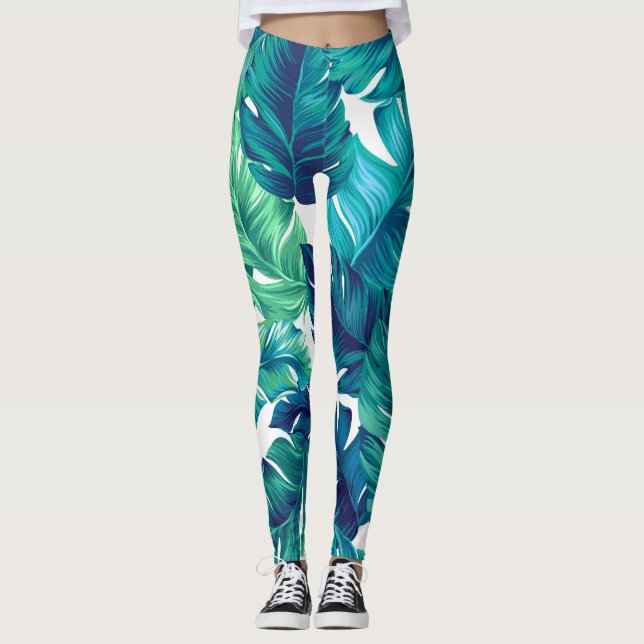 Tropiska löv, grafisk design, realistiskt handflat leggings (Framsida)