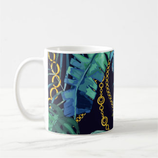 Tropiska löv, guld-kedjor, sömlösa. kaffemugg