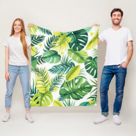 Tropiska Löv-historien - Monstera och Banana Löv Fleecefilt