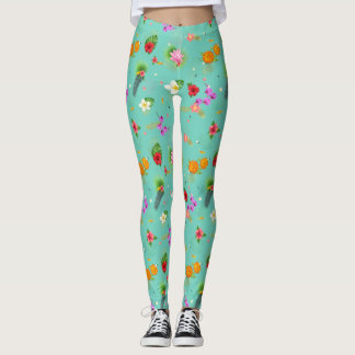 Tropiska Löv i Turquise Leggings