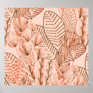 Tropiska Löv: Kreativ Hand-Drawn Mönster. Poster