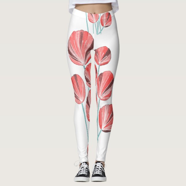 Tropiska Löv: Kreativet Hand plockade Mönster Leggings (Framsida)