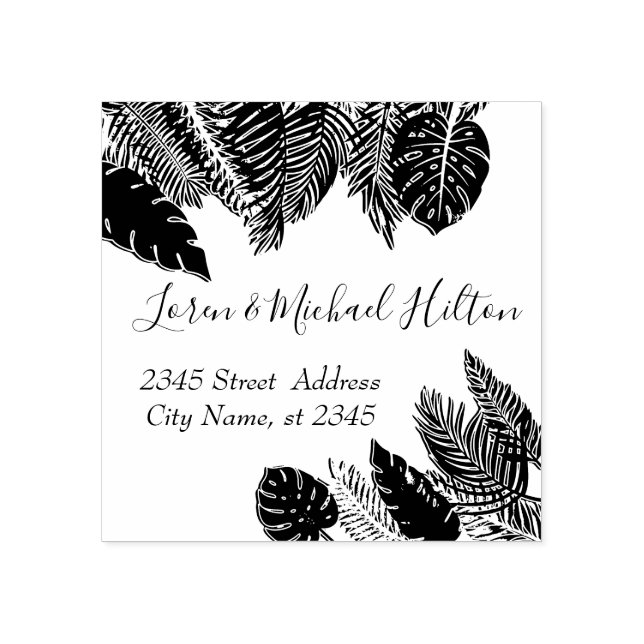 Tropiska löv modern typografisk returadress stämpel (Tryck)