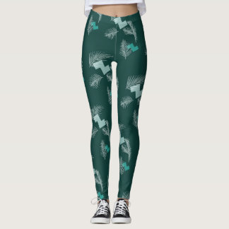 Tropiska Löv Mönster Grönt Leggings