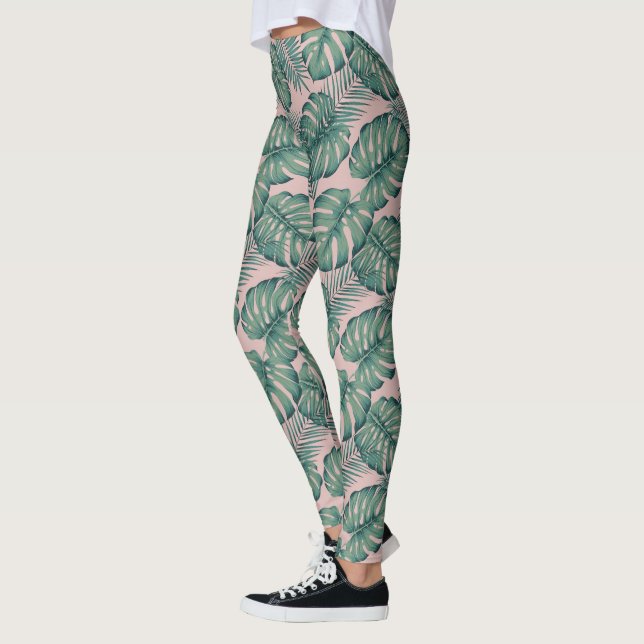 Tropiska Löv Mönster Leggings (Vänster)