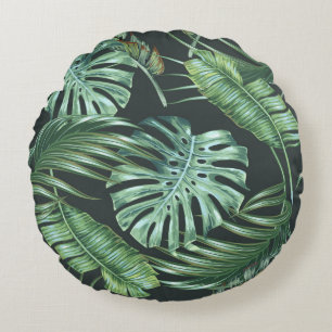 Tropiska löv, monstera, banan löv, djungelräv rund kudde