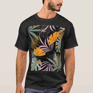 Tropiska Löv: Mörk Vintage Skriv ut. T Shirt