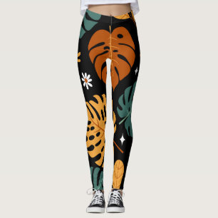 Tropiska Löv: Mörk Vintage Sömlös. Leggings