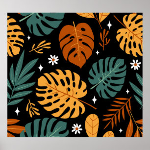 Tropiska Löv: Mörk Vintage Sömlös. Poster
