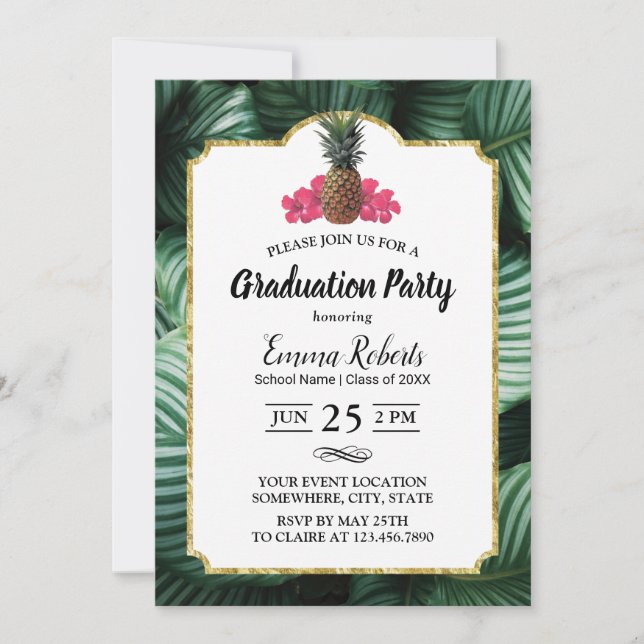 Tropiska Löv och ananas Luau Studenten Inbjudningar (Framsida)