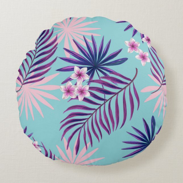 Tropiska löv och blommor 2 rund kudde (Framsidan)