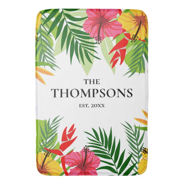 Tropiska Löv och blommor Anpassningsbar Efternamn Badrumsmatta (Framsidan (Vertikal))