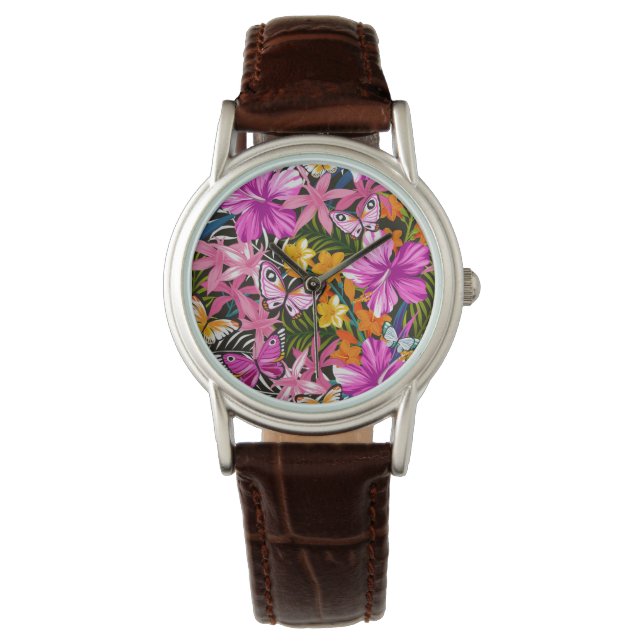 Tropiska löv och blommor armbandsur (Framsida)