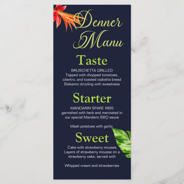 Tropiska Löv och Blommor Bröllop Meny (Framsida)