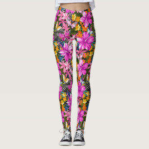 Tropiska löv och blommor leggings