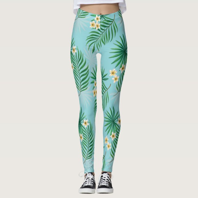 Tropiska löv och blommor leggings (Framsida)