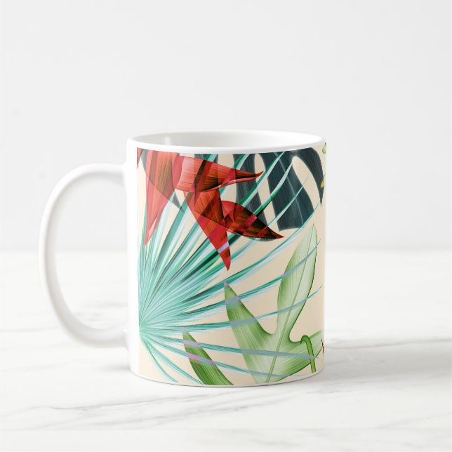 Tropiska Löv och blommor: Vibrant Mönster Kaffemugg (Vänster)