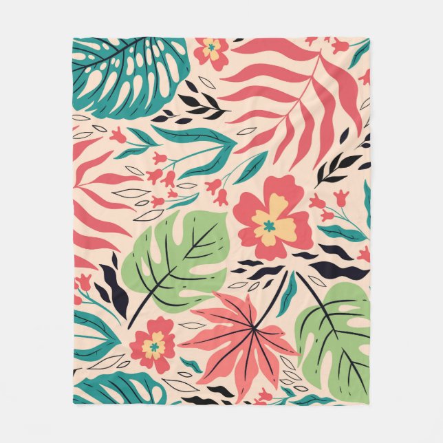 Tropiska Löv och blommor: Vintage Fusion Fleecefilt (Framsidan)