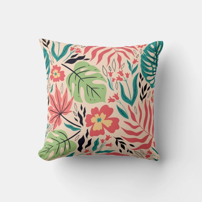 Tropiska Löv och blommor: Vintage Fusion Kudde (Framsida)