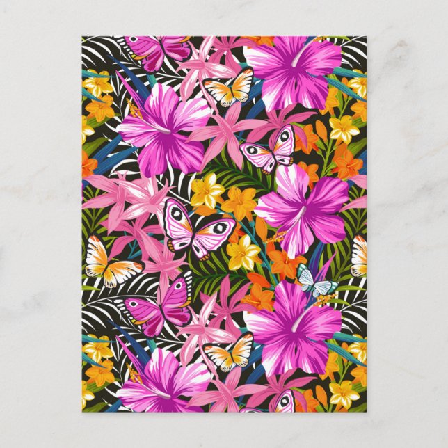 Tropiska löv och blommor vykort (Framsida)