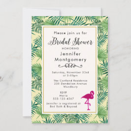 Tropiska Löv och en Rosa Flamingo-Möhippa Inbjudningar