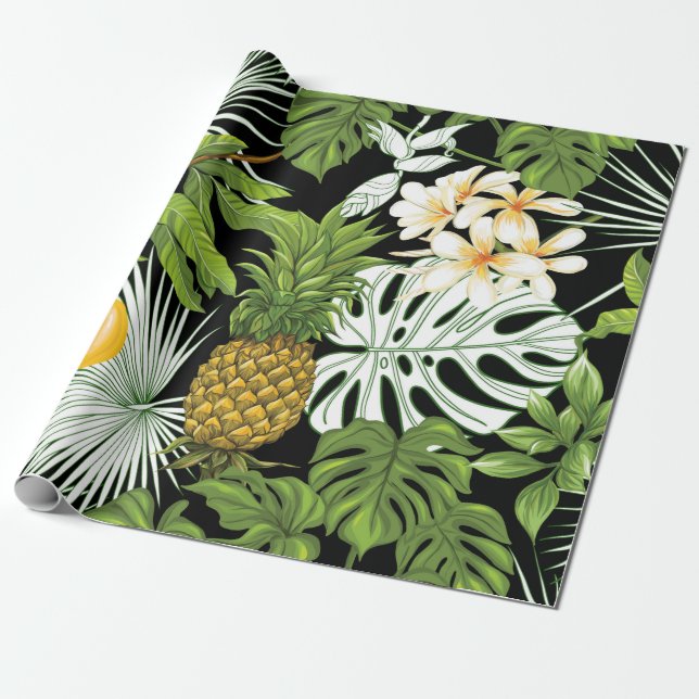 Tropiska löv och frukter, sömlösa mönster presentpapper (Utrullad)