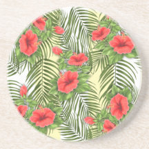 Tropiska Löv och Hibiscus Round Sandstone Underläg