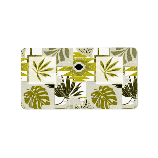 Tropiska löv och ornament inslag. adressetikett (Framsidan)