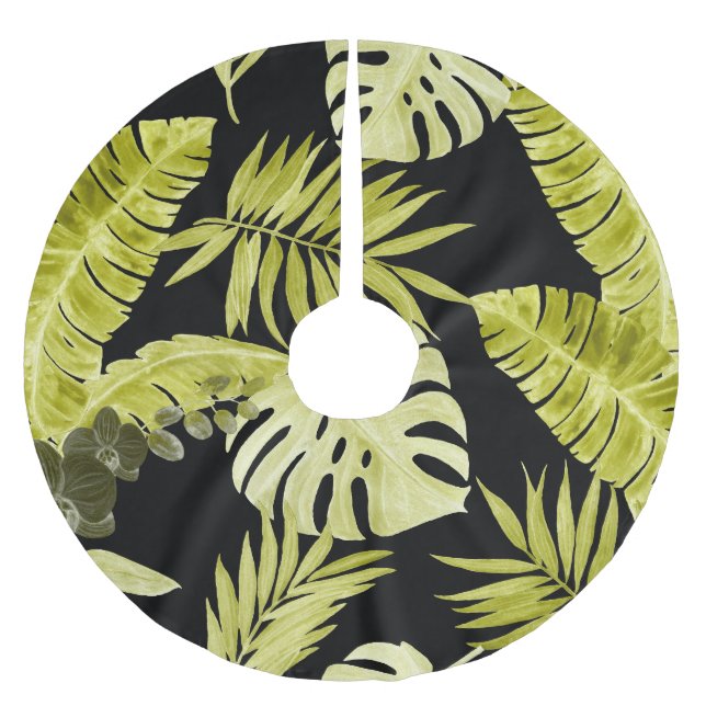 Tropiska löv, orkidéer, vattenfärg mönster. julgransmatta borstad polyester (Framsidan)