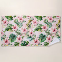 Tropiska Löv Rosa Hibiscus Blommigt