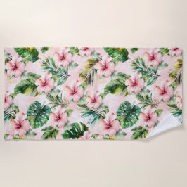 Tropiska Löv Rosa Hibiscus Blommigt