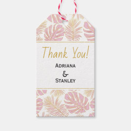 Tropiska löv rosa och guld bröllop Tack Presentetikett