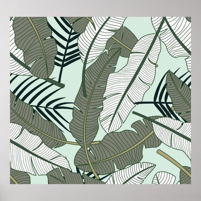 Tropiska Löv: Sömlös natur Mönster. Poster (Framsidan)