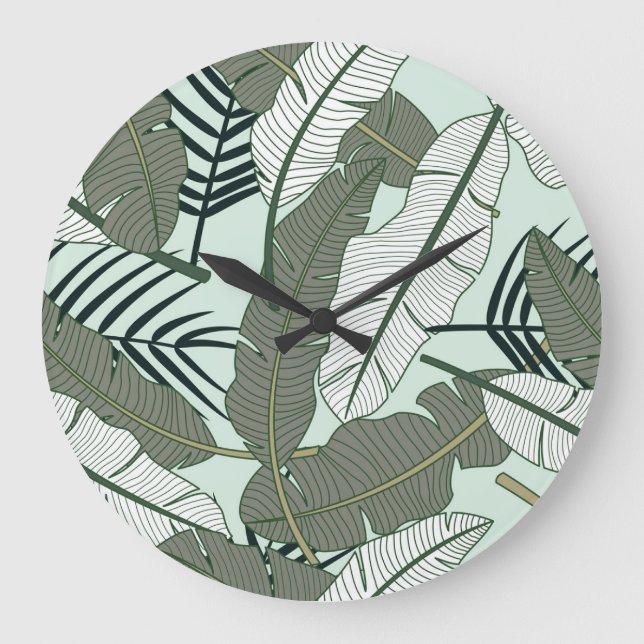 Tropiska Löv: Sömlös natur Mönster. Stor Klocka (Framsida)