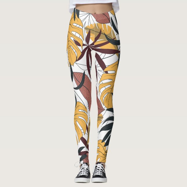 Tropiska löv: vibrerande, sömlös bakgrund. leggings (Framsida)