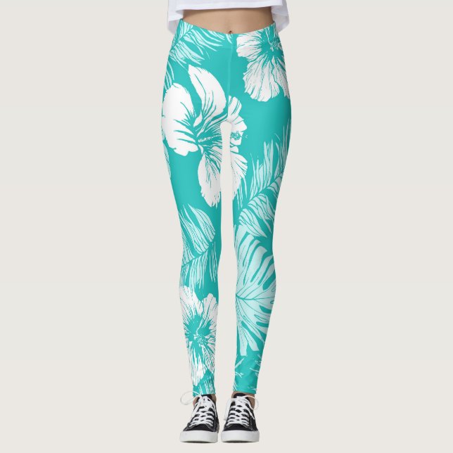 Tropiska Löv: Vintage Plant Mönster Leggings (Framsida)