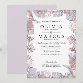 Tropiska Löv Watercolor Bröllop Mauve Ro Inbjudningar