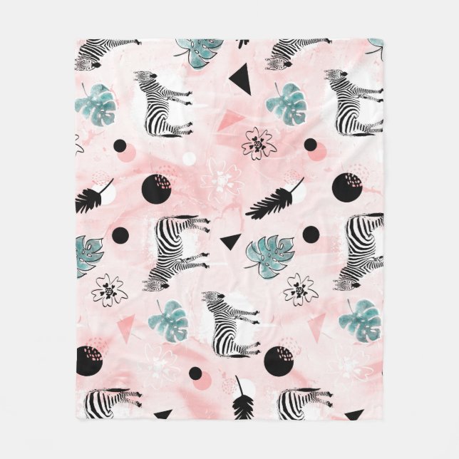 Tropiska Löv Zebröder Tie-Dye Mönster Fleecefilt (Framsidan)