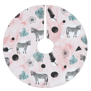 Tropiska Löv Zebröder Tie-Dye Mönster Julgransmatta Borstad Polyester