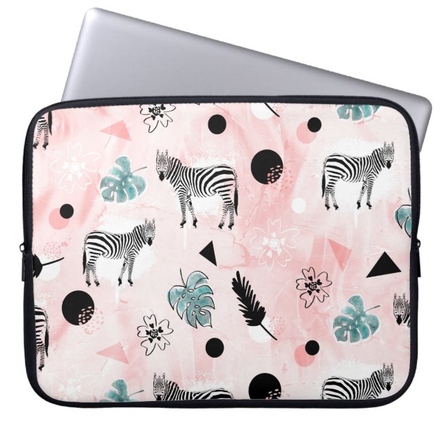 Tropiska Löv Zebröder Tie-Dye Mönster Laptop Fodral (Framsidan)