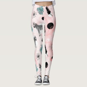 Tropiska Löv Zebröder Tie-Dye Mönster Leggings