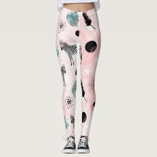 Tropiska Löv Zebröder Tie-Dye Mönster Leggings
