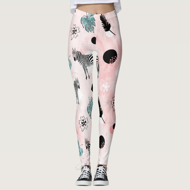 Tropiska Löv Zebröder Tie-Dye Mönster Leggings (Framsida)