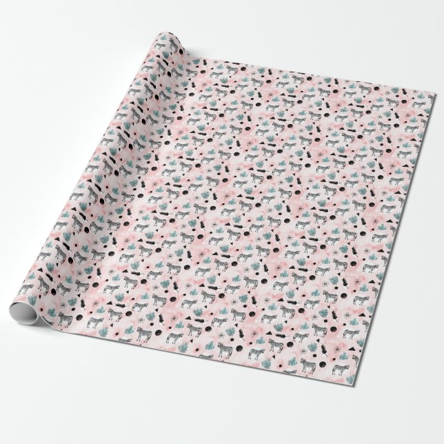 Tropiska Löv Zebröder Tie-Dye Mönster Presentpapper (Utrullad)